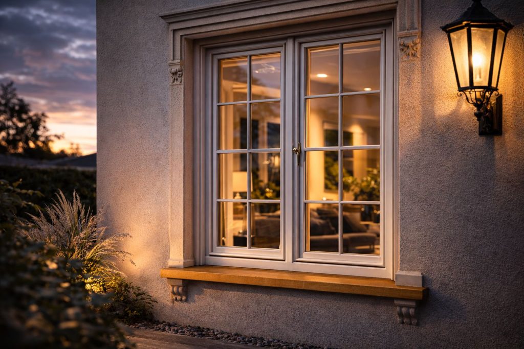 Denkmalschutzfenster Augsburg an historischem Gebäude mit Holzrahmen