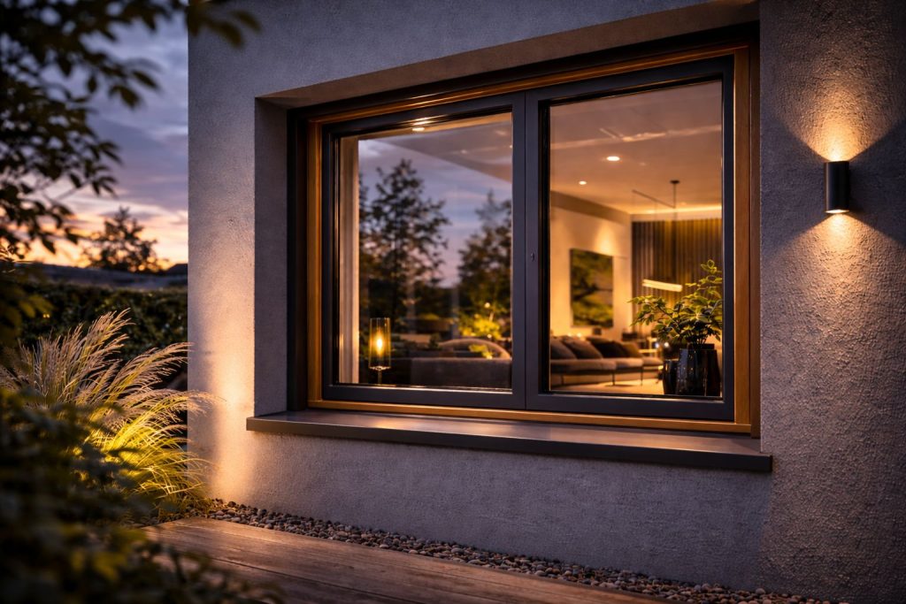 Holz Aluminium Fenster Augsburg mit Blick aus modernem Wohnraum