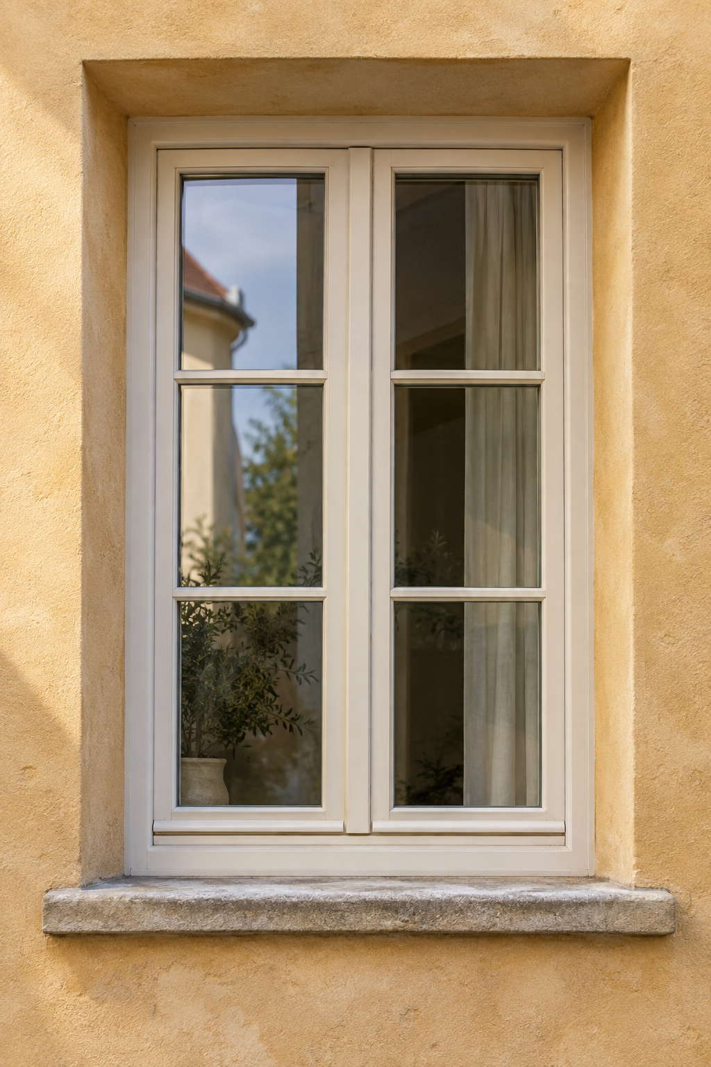 Neue Fenster und Haustür mit Sonnenschutz an einem Haus in Friedberg