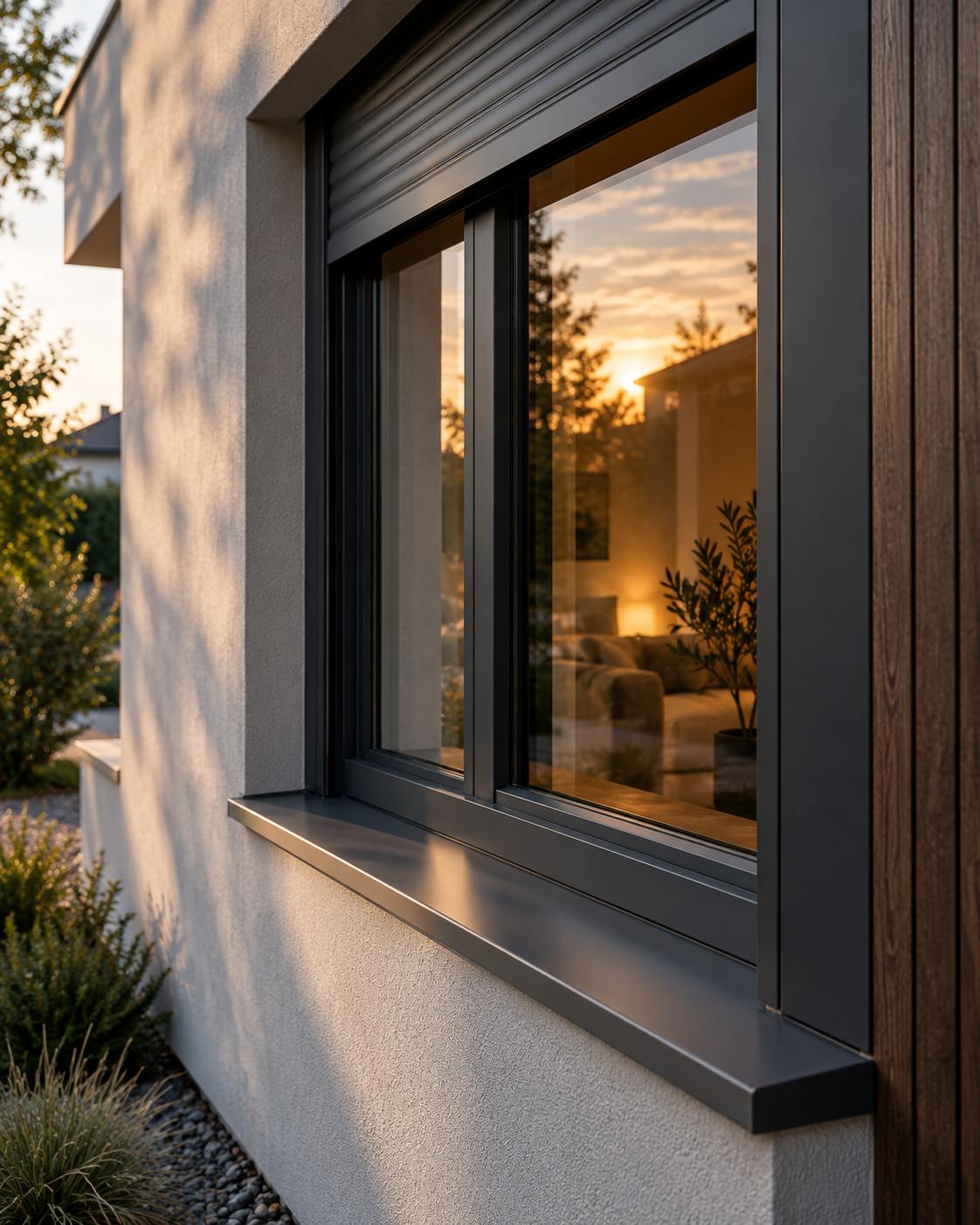 Neues Fenster mit Rollladen an einem Siedlungshaus in Inningen