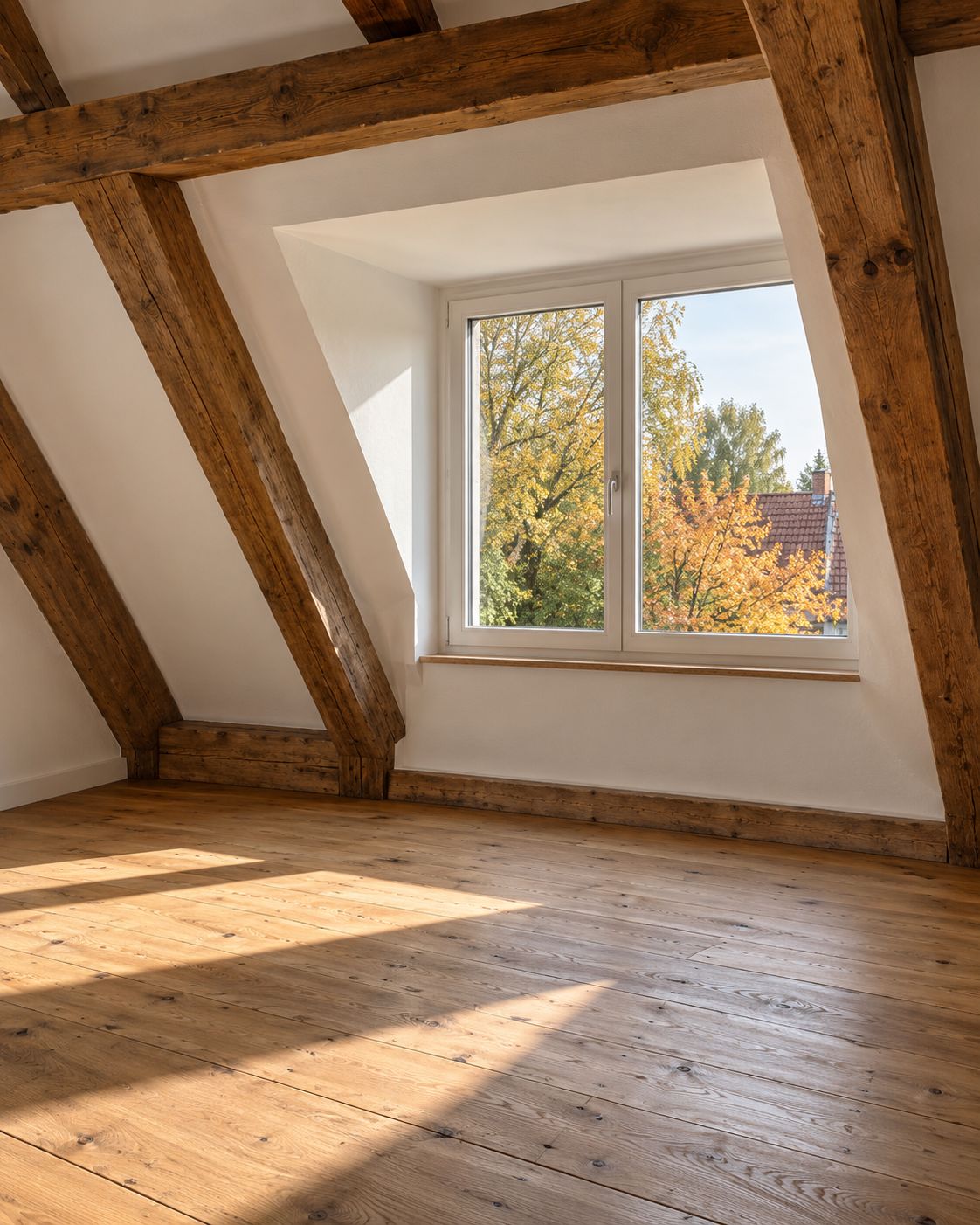 Neues Gaubenfenster im ausgebauten Dachgeschoss eines Siedlungshauses in Haunstetten